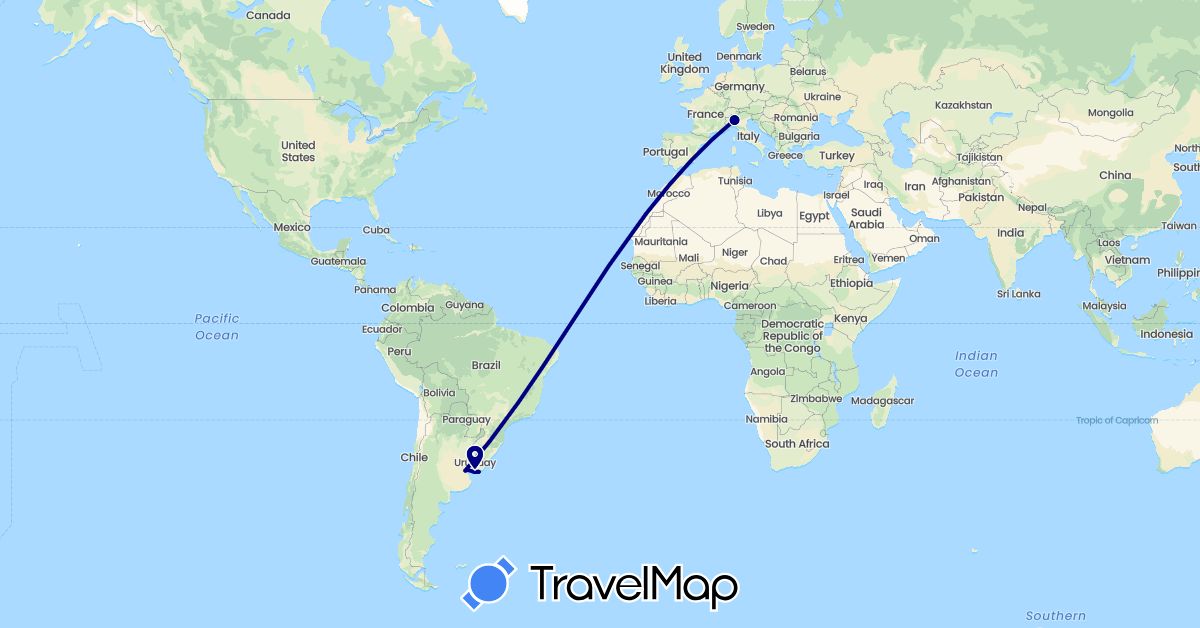 TravelMap itinerary: driving in Argentina, Italy, Uruguay (Europe, South America)